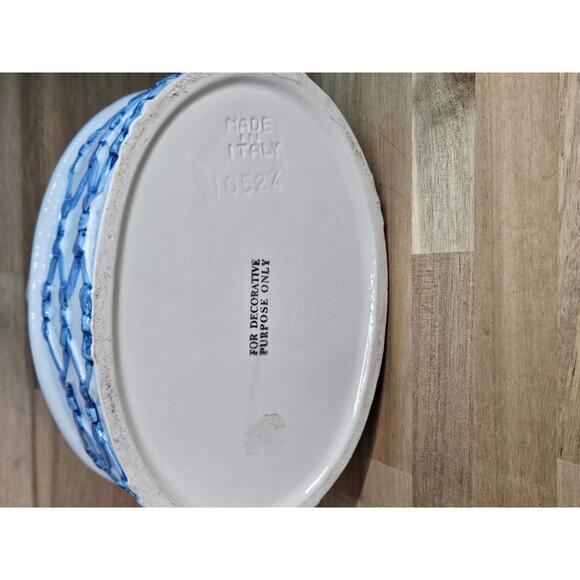 Vintage Italian Ceramic Lattice Basket Blue Woven Pottery 7" Tall Spring/Easter - Picture 9 of 15